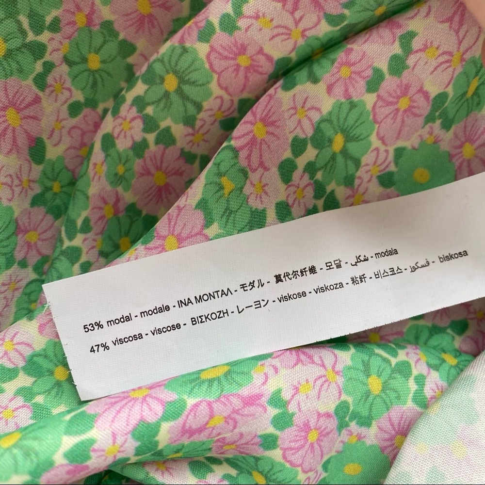 NEW Zara Satin Effect Matching Set Green Pink Floral Size S / M - Picture 9 of 11